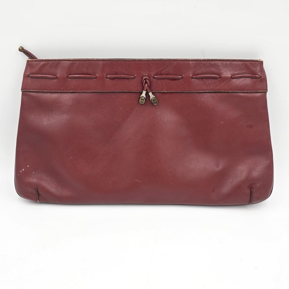 Vintage Etienne Aigner Leather Clutch Purse Red‎ Oxblood Burgundy 1970's
